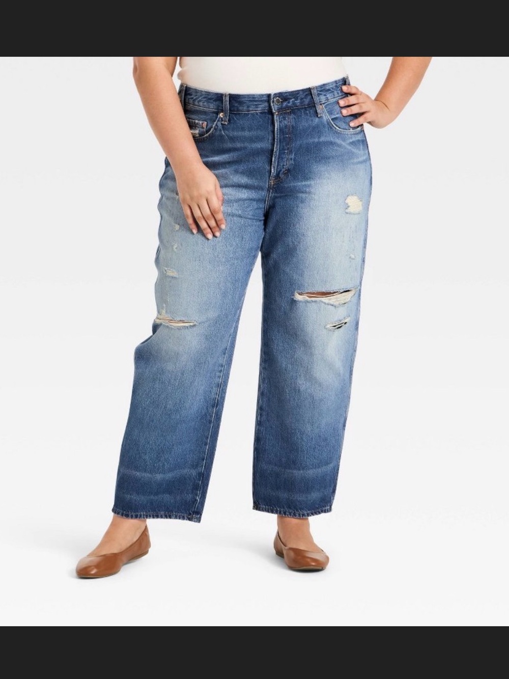 Women Mid-Rise Boyfriend Jeans - Universal Thread Vintage Medium Destroy Size 14